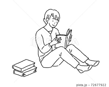 シンプルなタッチ 座って本を読む若い女性のイラスト素材のイラスト素材