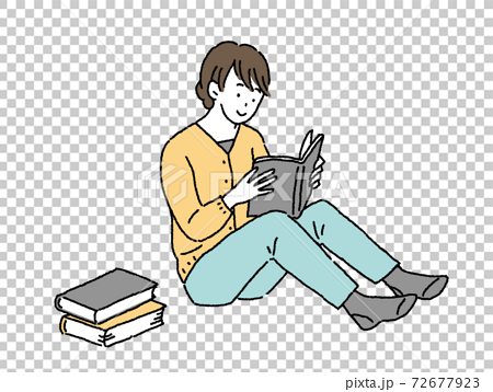 シンプルなタッチ 座って本を読む若い女性のイラスト素材のイラスト素材
