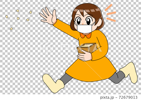 豆まき マスク女の子 イラストのイラスト素材