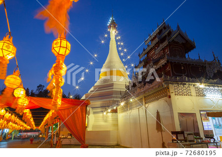 pagoda decorated by lighting at night time pagoda decorated by lighting at night time 72680195