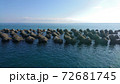 真冬の駿河湾のテトラポットと水平線。 72681745