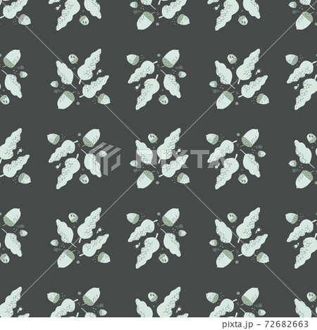 Decorative seamless pattern with light foliage fall elements. Dark grey background. Botanic print. Decorative seamless pattern with light foliage fall elements. Dark grey background. Botanic print. 72682663