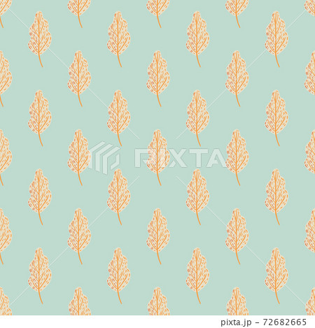 Pastel tones seamless doodle pattern with simple orange oak leaves. Blue background. Pastel tones seamless doodle pattern with simple orange oak leaves. Blue background. 72682665