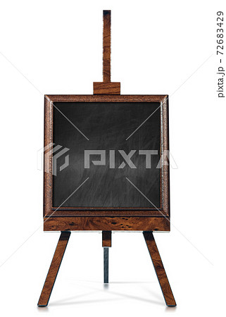 Blank Chalkboard on a Wooden Easel Isolated on White Background 72683429