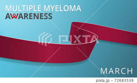 Realistic dark red ribbon. Awareness multiple myeloma month poster. Vector illustration. World multiple myeloma day solidarity concept. Teal background. Symbol of invaild people, amyloidosis. 72683539