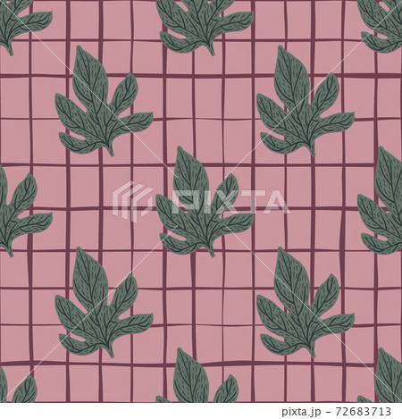 Cartoon seamless pattern with creative dark grey leaves shapes. Pink chequered background. Cartoon seamless pattern with creative dark grey leaves shapes. Pink chequered background. 72683713