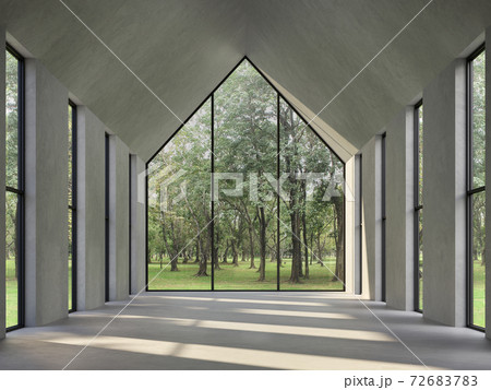 Empty concrete room with nature view 3d render 72683783