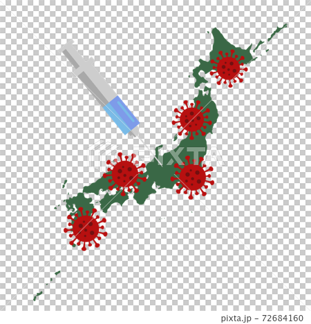 插圖素材：新的日冕病毒疫苗接種日本地圖日本群島的感染 72684160
