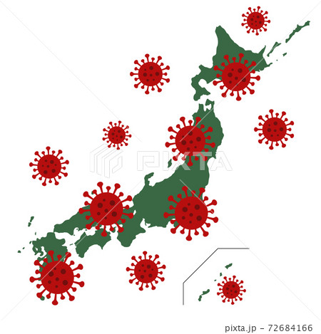 イラスト素材：新型コロナウイルス　蔓延　日本地図　日本列島　感染 72684166
