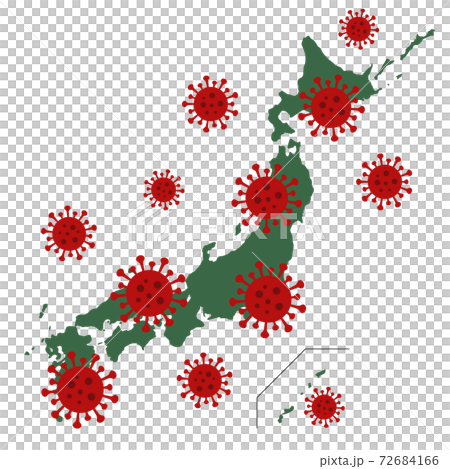 イラスト素材：新型コロナウイルス　蔓延　日本地図　日本列島　感染 72684166