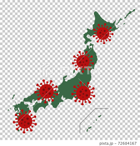 イラスト素材:新型コロナウイルス 蔓延 日本地図 日本列島 感染 イラスト素材:新型コロナウイルス 蔓延 日本地図 日本列島 感染 72684167