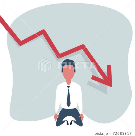 Sad Shocked Businessman Vector. Losing Money. Graph Going Down. Male Standing On His Knees. 72685317