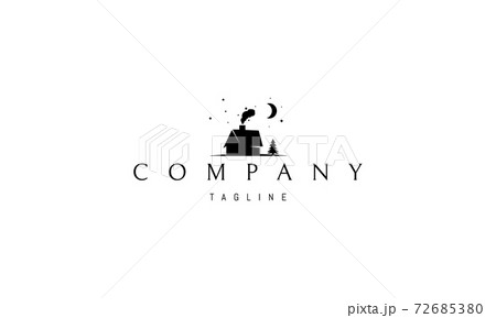 Vector logo on which an abstract image of a hut in the forest. 72685380