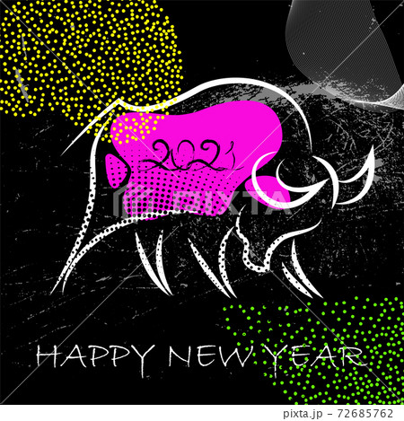 Chinese new year 2021 grunge neon background. Abstract ox, bull, taurus. 72685762