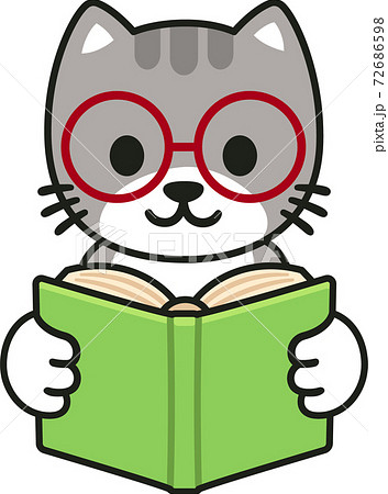 Cartoon Cat Reading A Bookのイラスト素材