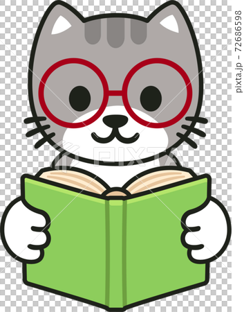 Cartoon Cat Reading A Bookのイラスト素材