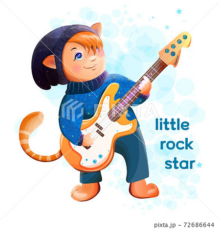Graphic Tee Slogan For Girl Cat With A Guitar のイラスト素材 72686644 Pixta