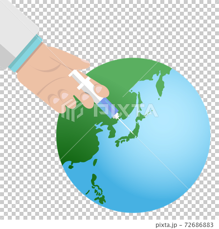 イラスト素材：ワクチン接種　ウイルス　インフルエンザ　コロナウイルス　地球儀　日本列島 72686883