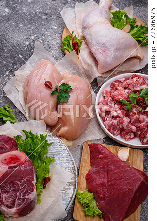 Assortment of various raw meat 72686975