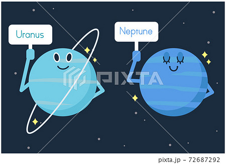 太陽系の惑星の天王星と海王星をイメージしたイラストのイラスト素材