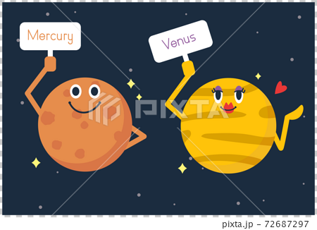 太陽系の惑星の水星と金星をイメージしたイラストのイラスト素材