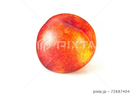Peach or nectarine and peach slice with leaf on white background 72687404