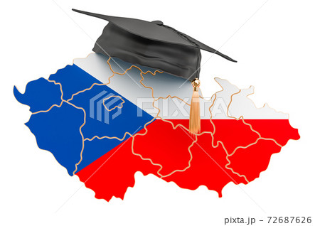 Education in Czech Republic concept. Czech Republic map with graduate cap, 3D rendering 72687626