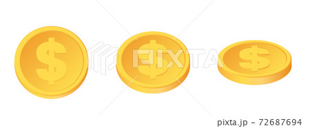 Set of rotating gold coins. 3d dollar coins. Golden money set. 72687694