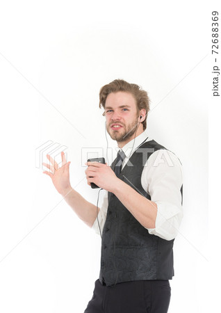 Businessman or ceo listen music. 72688369