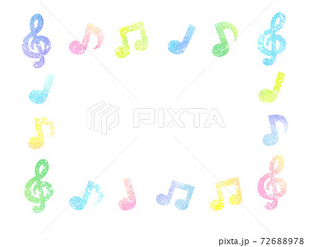 かわいい音符のフレーム 水彩テクスチャのイラスト素材