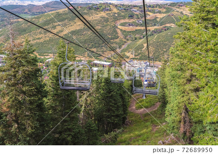 Scenic landscape during summer of a ski resort in Park City Utah with chairlifts 72689950
