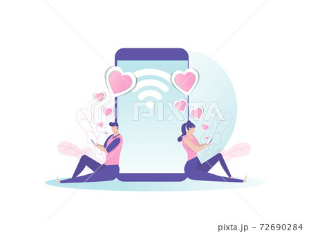 woman and man chat love via social media love gift.design for Valentine's day festival on pink background. Vector illustration. 72690284