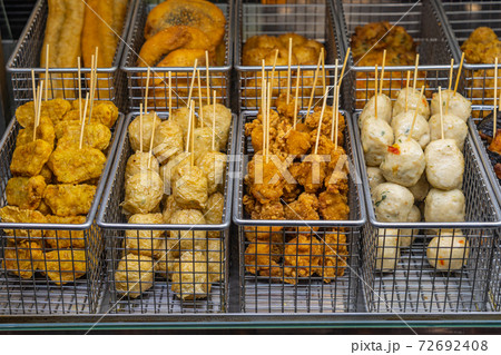 Assortment of Hong Kong fish ball and nugget skewers Assortment of Hong Kong fish ball and nugget skewers 72692408