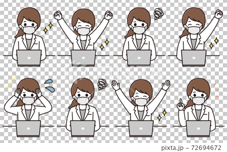 薬剤師 女性 説明 マスク パソコン セットのイラスト素材
