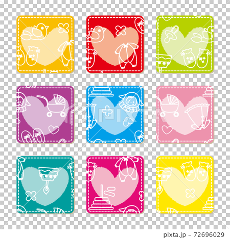 Applique style baby pattern color set Rounded square Heart text space set 72696029