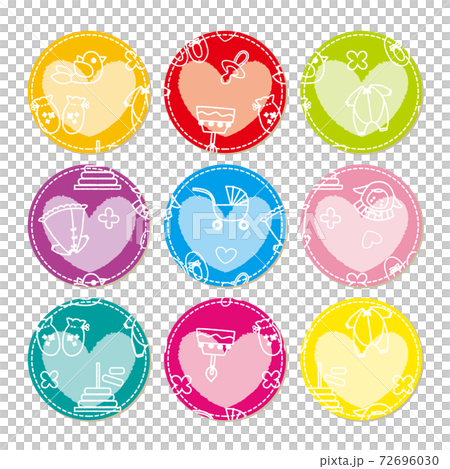 アップリケ風 ベビー柄 色セット 円形 ハートのテキストスペース セット 72696030