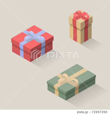 Vector isometric illustrations of gifts. Set of present boxes. Red, green and yellow boxes. Vector isometric illustrations of gifts. Set of present boxes. Red, green and yellow boxes. 72697260