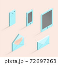 Vector isometric illustrations of phone, mobile tablet, opened and closed envelope. Set of isometric icons. 72697263