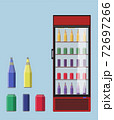 Vector illustration of refrigerator in set with cans and bottles. 72697266