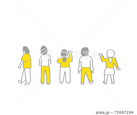 学校生活 シンプルな線画手描きイラスト レイヤーで服の色変え可能 休み時間の風景のイラスト素材