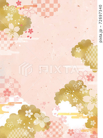 水彩風和紙と桜の背景素材 72697340