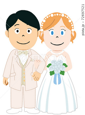 国際結婚 アジア人とアメリカ人 のイラストのイラスト素材