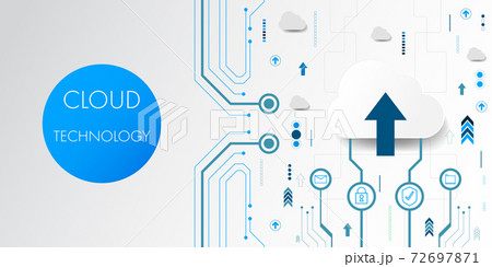 Cloud technology abstract background with circuit board pattern, arrow and geometric element. 72697871