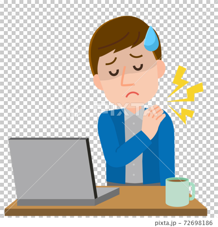 肩こり 男性 リモートワークによる不調 イラストのイラスト素材