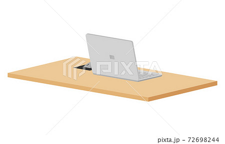 ノートパソコンが置いてあるシンプルなワークスペースのイラスト のイラスト素材