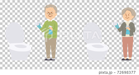 Illustration of a senior cleaning the toilet Illustration of a senior cleaning the toilet 72698377