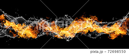 火と水が渦巻く抽象的な波のイラスト素材