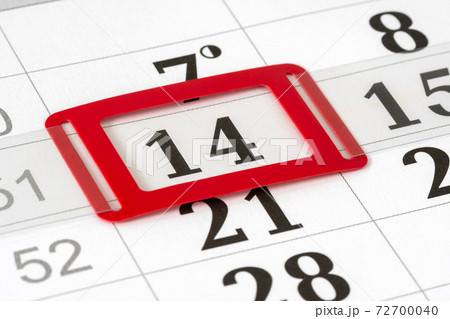 Calendar with red mark on 14th Calendar with red mark on 14th 72700040