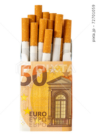 Package of cigarette wrapped in a 50 Euro banknote 72701059