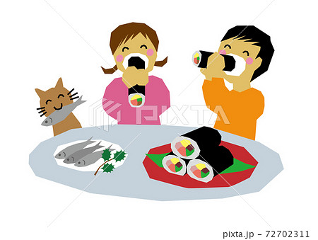 節分に恵方巻を食べる子供 節分に恵方巻を食べる子供 72702311